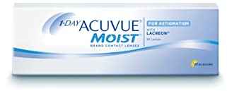 ACUVUE MOIST 1-DAY for Astigmatism Tageslinsen – Tageskontaktlinsen mit -3 dpt, Cyl -1,75, Ach 20 und BC 8.5 – UV Schutz, feuchtigkeitsspendend und Komfortables Tragegefühl – 30 Linsen