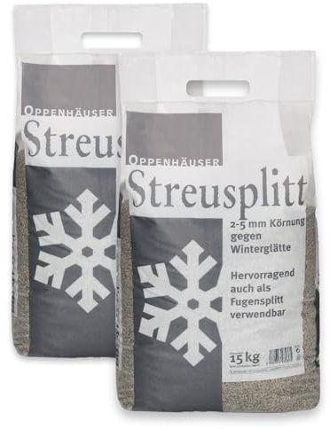 OPPENHÄUSER Diabas Streusplitt 30kg 2-5mm Körnung TL Gestein-StB Norm: sofort rutschhemmend, umweltschonendes Streugranulat für sichere Straßen & Parkflächen, Pflastersplitt, Premium Qualität, 2x15kg