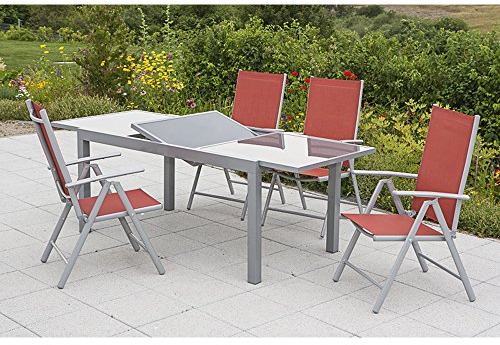 Merxx 5tlg. Amalfi Set, 4 Amalfi Klappsessel, 5-fach verstellbar, 1 Ausziehtisch, 140 (200) x 90 cm, terracotta