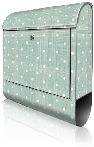 banjado Design Briefkasten 38,5x46,5x13cm & 2 Schlüssel - Briefkasten Stahl Silber mit Zeitungsfach pulverbeschichtet - Postkasten A4 Einwurf inkl. Montagematerial - Motiv Punkte Lindgrün