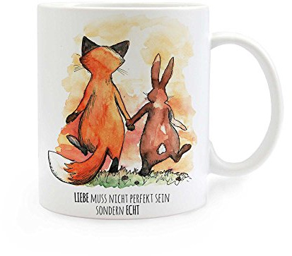 ilka parey wandtattoo-welt Tasse Becher Hase und Fuchs mit Spruch Liebe muss nicht perfekt sein sondern echt ts287