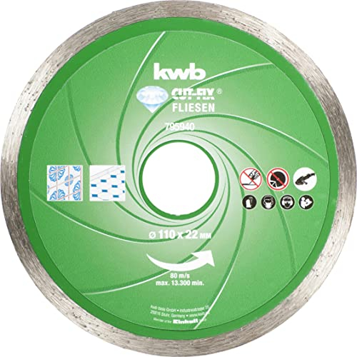 kwb CUT-FIX® Diamanttrennscheibe für Fliesen ø 110 mm mit geschlossenem Turborand, hohe Lebensdauer, gesintert, mit 22,23 mm Bohrung