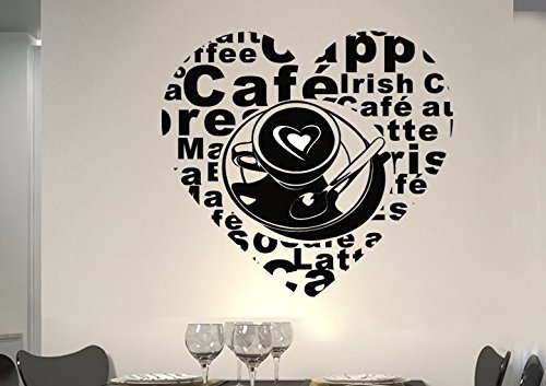 Wandtattoo wandaufkleber Aufkleber Wandsticker wall sticker Wohnzimmer Schlafzimmer Kinderzimmer KÜCHE 30 Farben zur Wahl Wandtext Wandwort Wandspruch spruch Zitat Küche Schriftzug CAFE Herz KAFFEE coffee KÜCHE Herz wkf26(080 kaffeebraun, Größe3:ca.61x58cm )