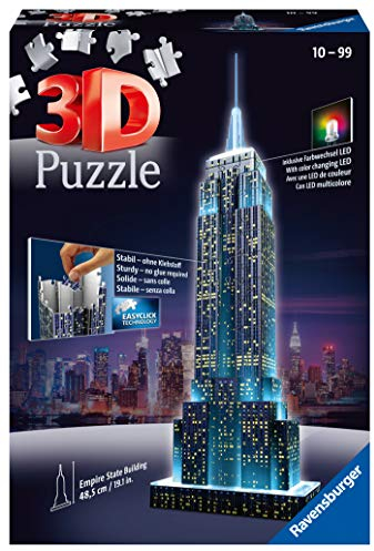 Ravensburger 12566 1- Empire State Building Night Edition Puzzle, Mehrfarbig