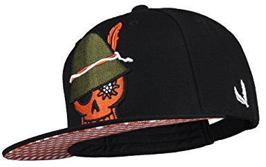 Wiesnrocker I WR1002 I Snapback-Cap I Schwarze Schild-Mütze, 3D-Stick orange & Khaki, stylisch, viele Details, hochwertig, größenverstellbar, Unisex