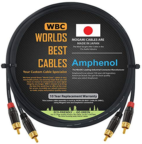 2 Meter RCA Cable Pair - Made with Mogami 2964 High-Definition Audio Interconnect Cable and Amphenol ACPL Black Chrome Body, Gold Plated RCA Connectors (2 cables for left and right channels)