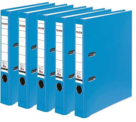 Original Falken 5er Pack PP-Color Kunststoff-Ordner. Made in Germany. 5 cm schmal DIN A4 Pastell-Farbe aqua Vegan Ringordner Aktenordner Briefordner Büroordner Plastikordner Schlitzordner