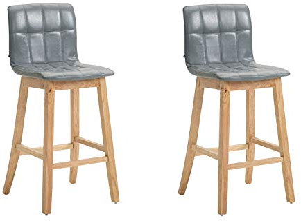 CLP 2er-Set Barhocker BREGENZ mit hochwertiger Polsterung und Kunstlederbezug I 2 x Barstuhl mit robustem Holzgestell, Farbe:grau, Gestell Farbe:natur