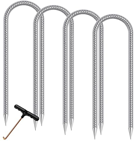 Trampolines Wind Stakes Heavy Duty U Type Sharp Ends Safety Ground Anchor Galvanized Steel for Soccer Goals, Camping Tents and Huge Garden Decoration (Trampoline Stakes 4pcs)