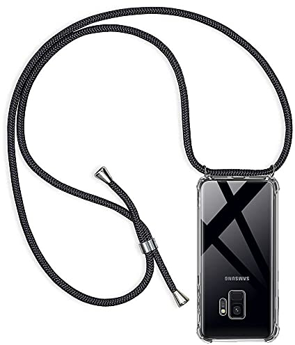 Casecool Handykette für Samsung Galaxy S9 Hülle mit Band, Handyhülle mit Kette Handy Necklace Hülle Kordel zum Umhängen Schutzhülle Transparent Weich TPU Silikon Bumper, Schwarz