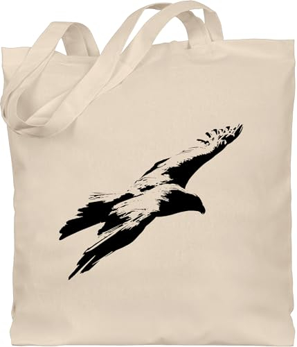 ShirtYouWant XT600 - Fairtrade Tasche aus 100% Bio-Baumwolle Jutebeutel Henkeltasche Baumwolltasche lange Henkel - Tiermotive - Schwarzer Adler - Unisize - Naturweiß