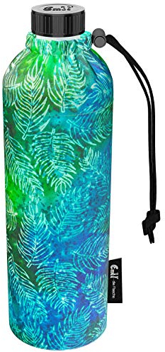 Emil Trinkflasche aus Glas für Mädchen & Jungen isolierte Glasflasche für Schule, Freizeit, Sport: Kinder & Eltern Batik Blätter 0,75l