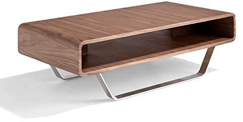 Angel Cerda Table basse en bois de noyer, pieds en acier chromé, style moderne