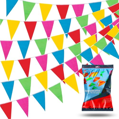 3X XXL Wimpelkette Stoff 100 Meter bunt Girlande Banner Fahne zum Aufhängen Indoor & Outdoor Draußen als Deko Dekoration für Feste, Party & Geburtstage UVM.