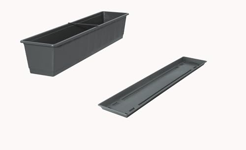 Fuchs seit 1895 Jardinière de balcon standard avec soucoupe assortie, couleurs : anthracite, longueur : 80 cm