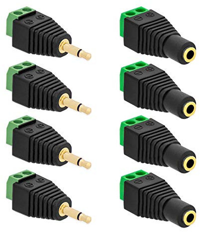 4x Klinken Stecker + 4x Buchsen 3,5mm Adapter > Terminalblock 2 Pin Schraub Klemme Set
