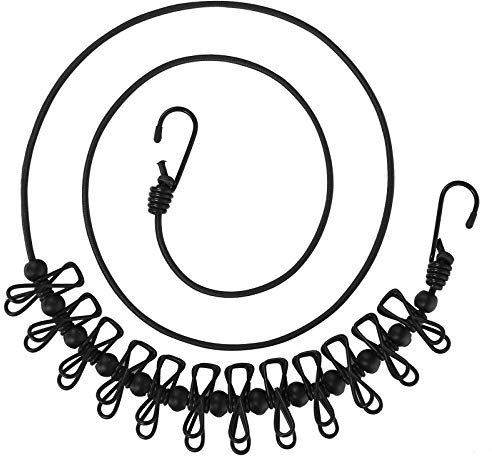 Yansanido Pack de 2 tendederos portátiles con 12 pines con 13 clips ajustables, elásticos, para viaje, tendedero elástico y elástico colgador ropa de lavandería (negro)