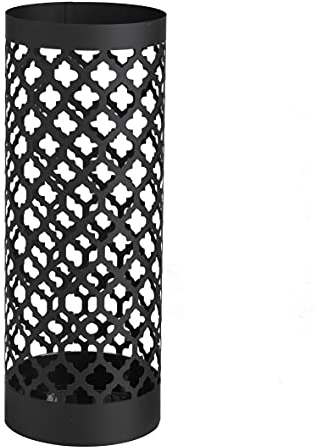Baroni Home Porte Parapluie en métal en Style Ajouré Classique, Porteparapluies avec crochets et bac d'égouttement Amovible, Noir, 49x19x19 cm