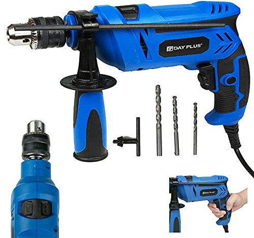 Electric Corded Impact Workshop Hammer Drill Set Driver Screwdriver 2 in 1 Tools with Depth Gauge, Powerful Variable Speed Drill for Drilling Steel Masonry Concrete Wood