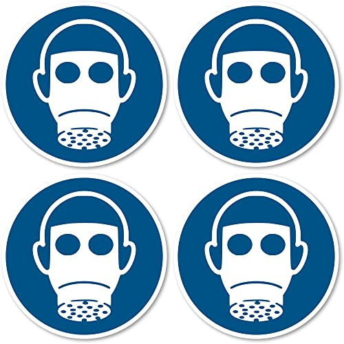 Atemschutz benutzen, Gebotszeichen: M017 - DIN EN ISO 7010 / ASR A1.3 - Aufkleber: Ø 7.5 cm, 4 Stück