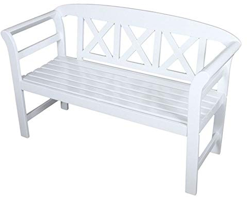 Gartenbank weiß Washed 2-Sitzer 128cm Holzbank Eukalyptus Sitzbank Bank Gartenmöbel Holz