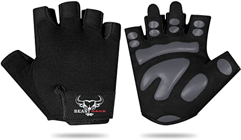 BEAST RAGE Fitness-Handschuhe für Training, rutschfest,gepolsterte Handfläche,Halbfinger-Workout,Gewichtheben-Handschuhe, Radfahren, Crossfit,Krafttraining (Black-M, L)