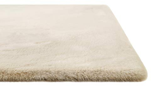 Homie Living Kuscheliger & Flauschiger Hochflor- Teppich für Wohnzimmer, Kinderzimmer, Schlafzimmer mit Kaninchenfell- Haptik - VITA (200 cm quadratisch, Creme beige)