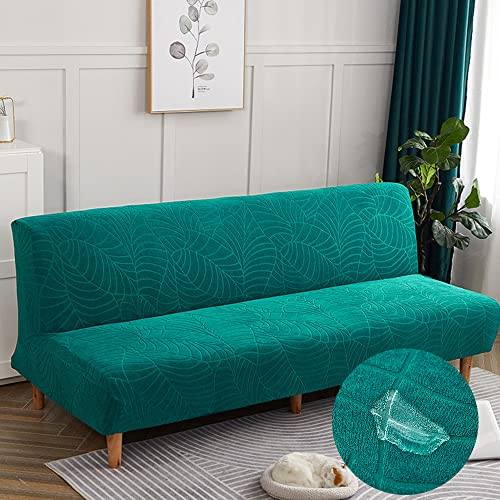 DOTBUY-SHOP Jacquard Sofabezug Ohne Armlehnen Wasserdicht Armlose Sofabettüberzug, Stretch Weich Antirutsch Sofa Schutz Schonbezug für Klappsofa Bett ohne Armlehnen (Türkis,160-190cm)