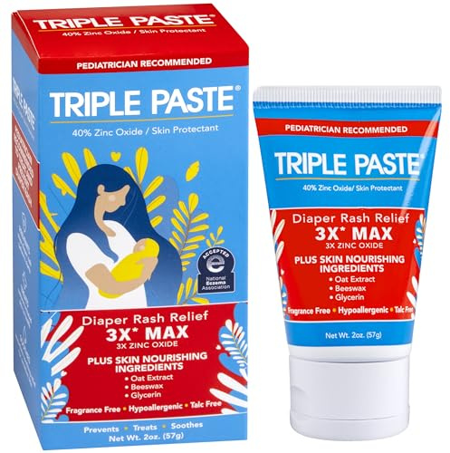Triple Paste 3X Max Diaper Rash Ointment for Baby, Maximum Strength with 40% Zinc Oxide Ointment for Serious Diaper Rash, 2 oz Tube
