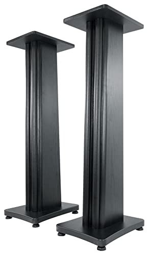 Rockville SS36B Premium 36 Home Speaker Stands, 100Lbs Capacity, Black Wood Grain, Dual Top Platforms, Brass and Rubber Spikes, Isolation Pads, for Bookshelf and Surround Sound Speakers