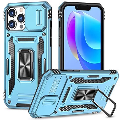 SEFING Phone Case for 13 Pro Max Case iPhone 13 Pro Max Case with Camera Lens Cover, with Ring Holder Kickstand, fit Magnetic Car Mount, for iPhone 13 Pro Max (Light Blue)