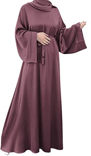 OBEEII Muslimisches Gebetskleid für Damen Elegant Cocktail Maxikleid - Muslim Kaftan Damen Ärmel des Bischofs Kleid Gebetskleidung für Frauen Violett02 S