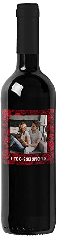 Idea regalo Vino Rosso Toscana IGT, bottiglia personalizzata con etichetta originale per San Valentino, bomboniere, anniversario di fidanzamento e di matrimonio (0,75L, Foto e testo innamorati)