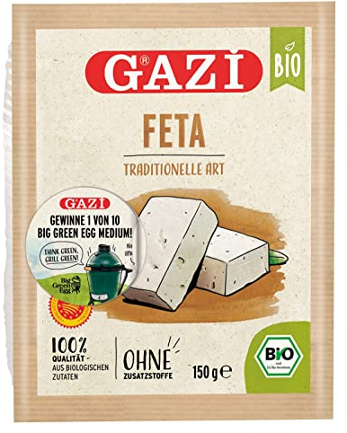 Gazi BIO Feta traditionelle Art - 2x 150g - feiner Schafs-Käse aus 100% Schafmilch, Schafkäse in Salzlake gereift mit 50% Fett i.Tr., sorgfältig hergestellt in Griechenland, 100% BIO-Qualität