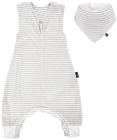 Alvi Sommer-Schlafsack mit Füßen/Sleep-Overall Light/Jumper + GRATIS Halstuch - Stripes Grey - Gr. 90 cm