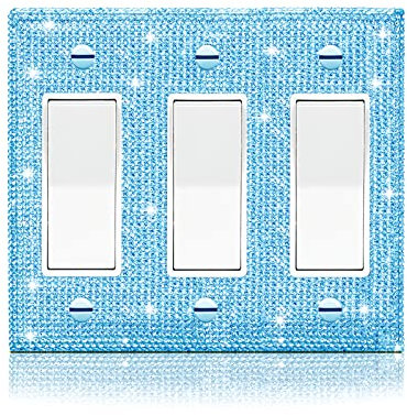 Shiny Blue Rhinestones Wall Plates Cover Triple Toggle Light Switch Cover Durable Double Rhinestones Decorative Outlet Covers Wall Plate Switch Plate Covers