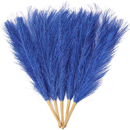Herbe de la pampa artificielle de 45 cm, pour décoration d'intérieur, bouquet de fleurs artificielles séchées pour mariage, chambre à coucher, salon (bleu foncé)