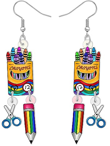 RAIDIN Acryl süßen Regenbogen Bleistift Lineal Globus Tafeln Lehrer Dangle Ohrringe für Damen Mädchen bunte Lehrer Anerkennung Schmuck Geschenke für zurück zu Schule (Bleistift A)