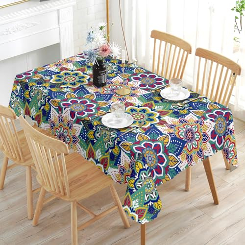 Boho Tischdecke Rechteckig Tischdecke Abwaschbar Waschbar und Abwischbar Antifouling Mandala Polyester Vintage Tischdecke Geeignet für Party Picknick Essen Garten 110x140cm