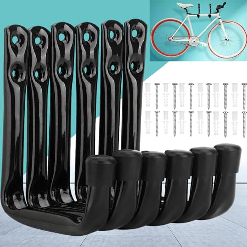 Weploda 6 Stück Robuste J-Haken Garage, Wandhalterung Garage Kleiderbügel, Wandhaken Garage Zum Schrauben, Hanger Organizer Wandhaken, Maximale Belastung von 23 kg(5,51 x 3,93 Zoll, Schwarz)