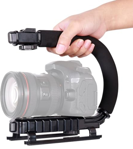 Handheld Camera Stabilizer Grip, Universal U Shaped Handle Works with DSLR, Mirrorless& Video Cameras, Foldable Design with Extra Mounting Holes for Accessories