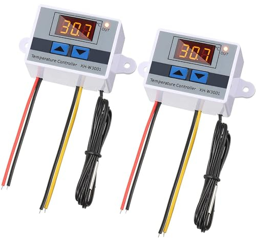 Greluma 2PCS Interruptor de termostato AC 110V-220V con sonda Impermeable,módulo Controlador de Temperatura LED Digital XH-W3001,termostato de enfriamiento de calefacción programable de -50 ℃ a 110 ℃