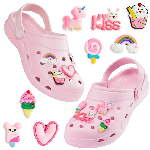 CityComfort Sabot de Jardin Fille, Chaussure Enfant avec Charmes à Clipser (Rose, 36 EU)
