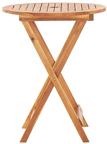 Coavain Klappbarer Gartentisch Outdoor 60x75cm Massivholz Akazie Runder Tisch Robuste Tischplatte Terrasse Esstisch Platz für Getränke Snacks und Andere Sachen Balkontisch Bistrotisch