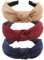 scicent Haarband 3 Stück Damen Stirnband Knoten Kopfband Vintage Breite Haarreif Turban Elastische Kopf Wickeln Niedlich Haarschmuck für Mädchen (Schwarz+Dunkelrot+Weizenfarben) - 1811