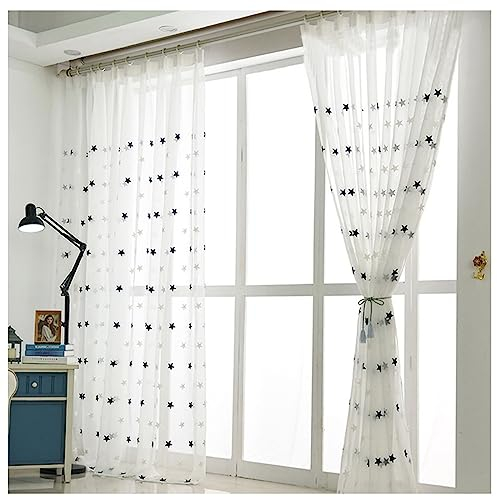AMDXD Blau Transparente Gardine mit Kräuselband, Stern Transparente Vorhang Voile Polyester, 137x214CM(BxH)