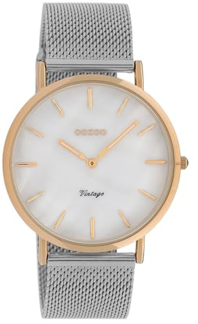 Oozoo Damen Armbanduhr Vintage Series Analog Metall Silber UOC20068 Analoguhr