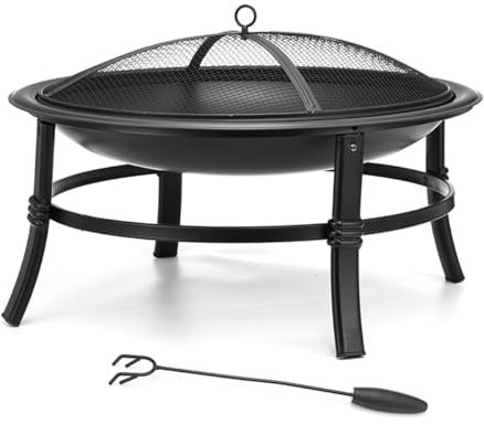 Braciere per esterni da 66 cm, braciere a legna per esterni, piccolo falò, barbecue con schermo scintillante, griglia, attizzatoio per patio, campeggio, cortile, picnic, portico