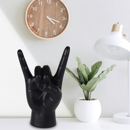 Yunjuhop Finger Rock Hand Gesten Skulptur Deko,Musik Skulptur Statue Nachttisch, Rock Dekoration, ästhetische Dekoration, Handfigur, Gebärdensprache, Geschenke (schwarz)