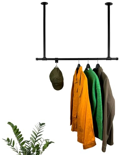 RSR Hangers Kleiderstange Garderobe Industrial Design für Decke Garderobenstange | Breite 90 cm x Höhe 70 cm | Deckenmontage | Ankleidezimmer | Schlafzimmer | Flur | begehbarer Kleiderschrank
